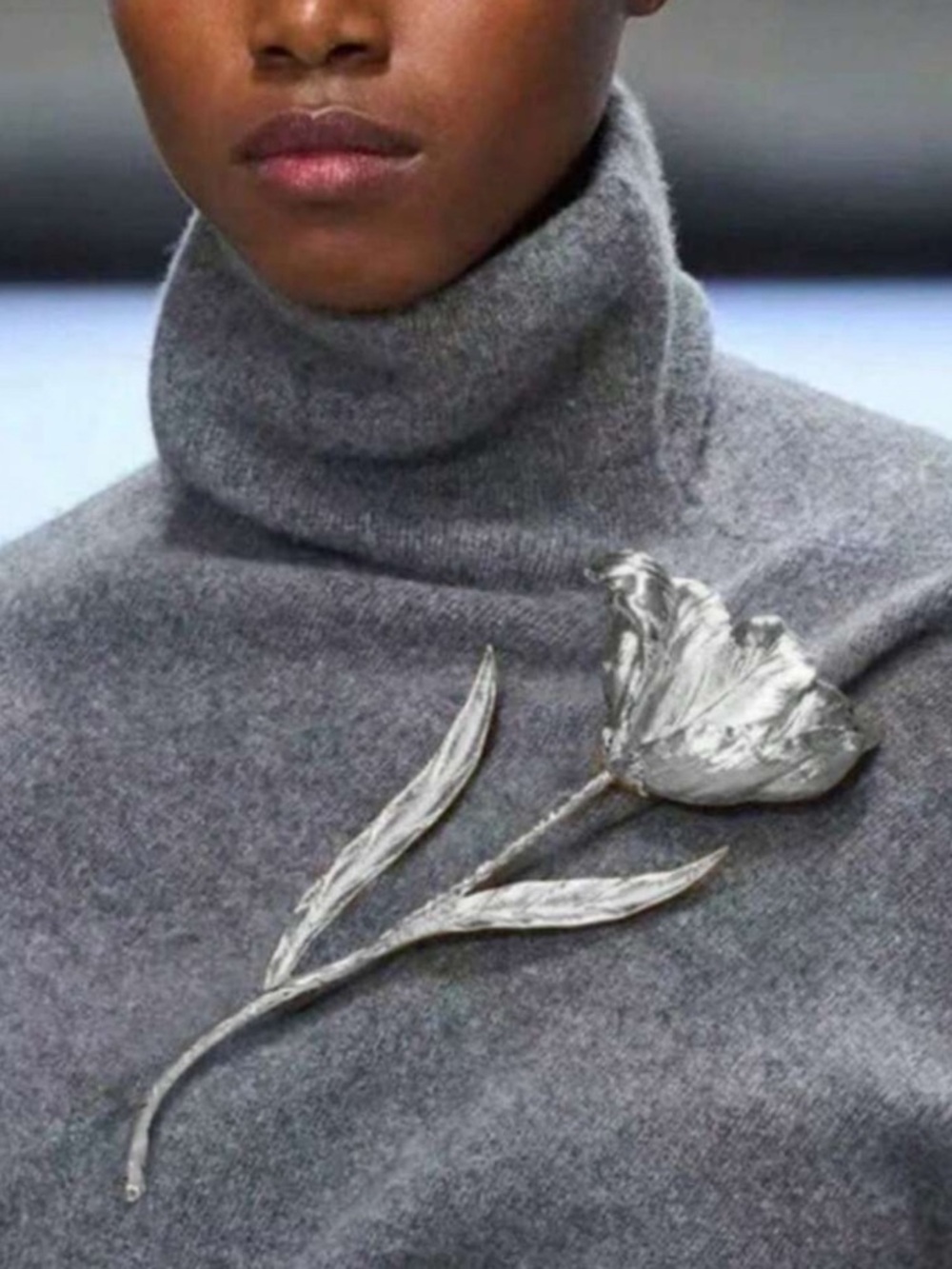 Moonlit Tulip Silver Floral Pin